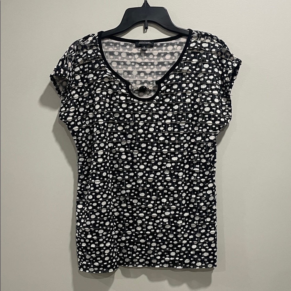 Notations Polka Dot Black and White Short Sleeve Top